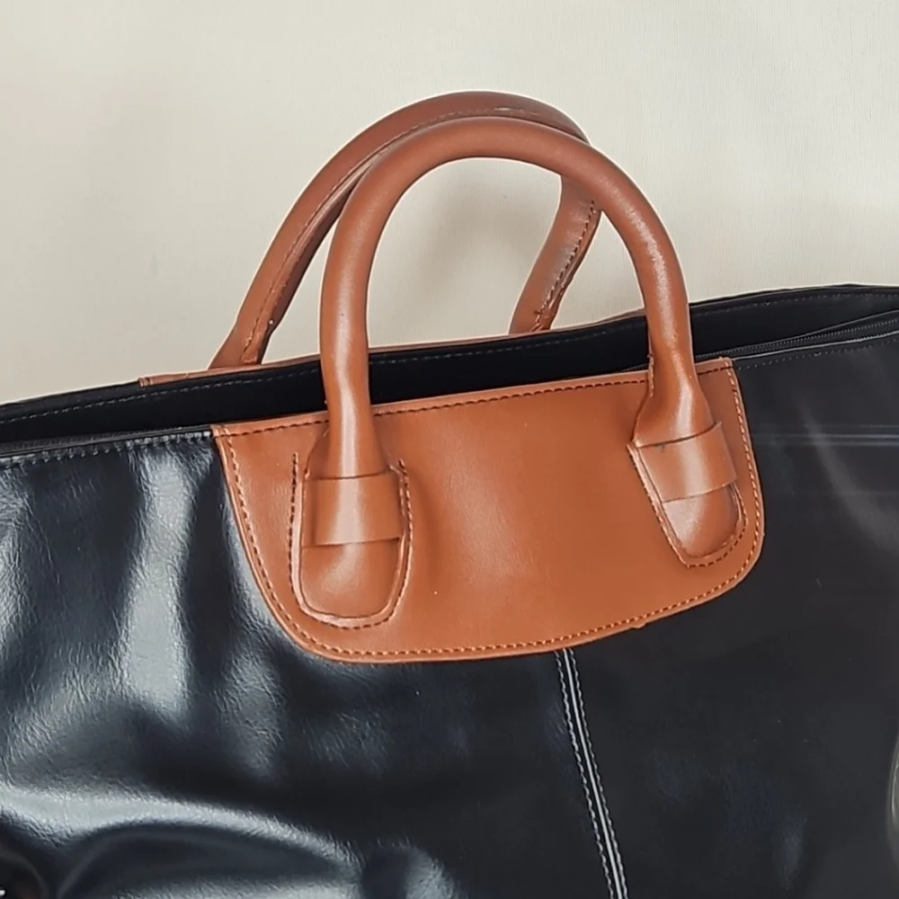 Black and Brown Leather Tote Bag